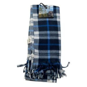 RUGGED FRONTIER PLAID WINTER SCARF 60” One Size FLEECE FRINGE BLUE/WHITE NWT